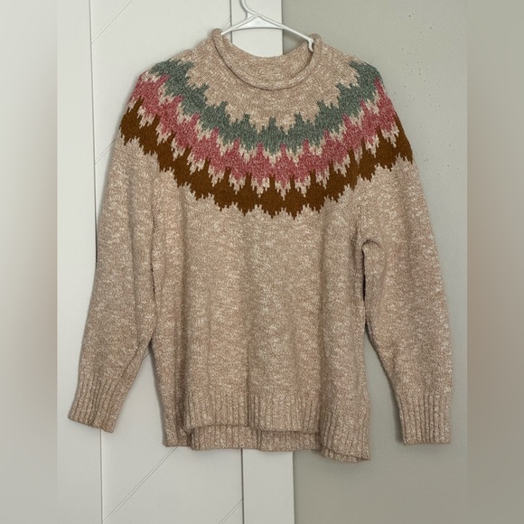 L.L.Bean Cotton Ragg Fair Isle Funnelneck Sweater XL Petite - Picture 4 of 7